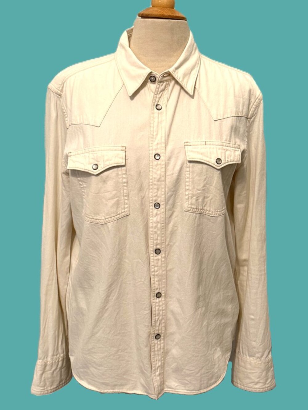 Tecovas Pearl Snap Western Shirt Men Ivory Long Sleeve Rodeo Cowboy Ranch Medium